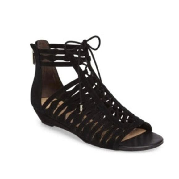 Sam Edelman Dalecee Black Suede Gladiator Sandals Womens Size 8.5 Zip Back - Picture 2 of 7